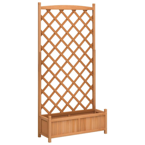 vidaXL Outdoor Planter with Trellis - Brown Solid Fir Wood Flower Box for Garden/Patio, 35.4" W x 13.8" D x 70.9" H