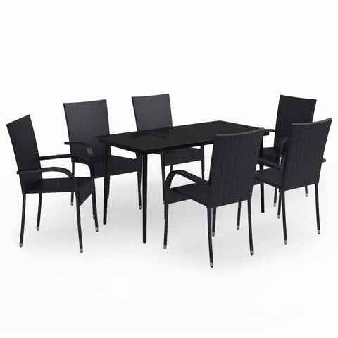 vidaXL Patio Dining Set 7 Piece Garden Outdoor Lawn Yard Terrace Balcony Dining Dinner Table and Chair Seat Seating Furniture Black