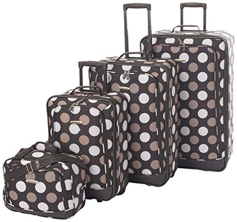Rockland Escape 4-Piece Softside Upright Luggage Set, Telescoping Handles, Black Dot, (14/19/24/28)