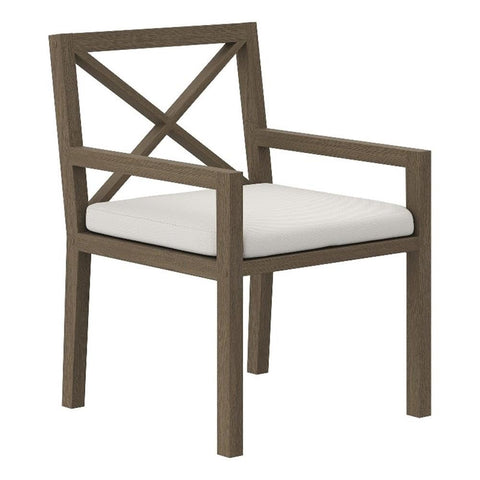 Modway Northlake Teak Outdoor Dining Chair in Weathered Gray White – Patio Dining Chair with Armrests and Weather-Resistant Cushion