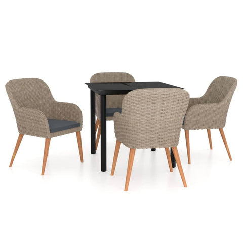 vidaXL 5-Piece Patio Dining Set with Cushions; Powder-Coated Steel Frames, PE Rattan Outdoor Furniture, Ergonomic Chairs, Glass Tabletop, Easy Assembly - Brown and Black