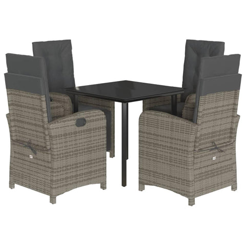 vidaXL Garden Dining Set 5 Pieces with Grey Polyrattan Cushions