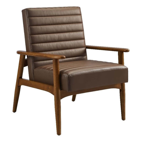 Modway Jensen Vegan Leather Accent Chair in Walnut Brown - Mid-Century Modern Armchair with Solid Wood Legs & Armrest - Upholstered Faux Leather Single Side Chair - Reading Chair for Living Room
