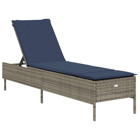 vidaXL Gray Cushioned Patio Sun Lounger with Removable Cushion for Outdoor Relaxation Adjustable Backrest and Durable PE Rattan Design Balcony Garden Use Chaise Lounge Poly Chair