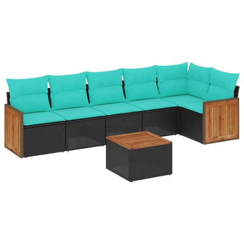 vidaXL 7 Piece Garden Sofa Set with Cushions Black Poly Rattan