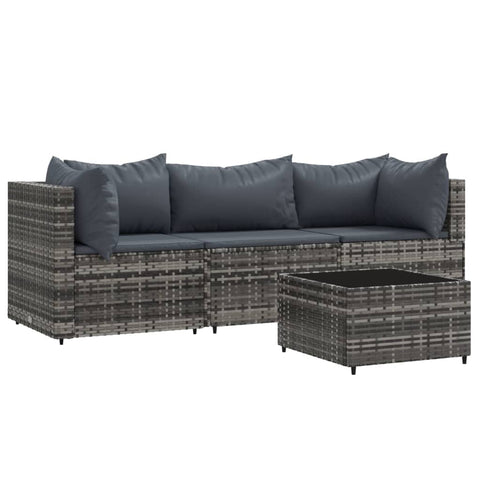 vidaXL Trendy Outdoor Garden Patio Lounge Set - Inclusive of Comfortable Cushioned Sofas and Practical Coffee Table - Durable Gray Poly Rattan with Weather-Resistant Powder-Coated Steel Frame