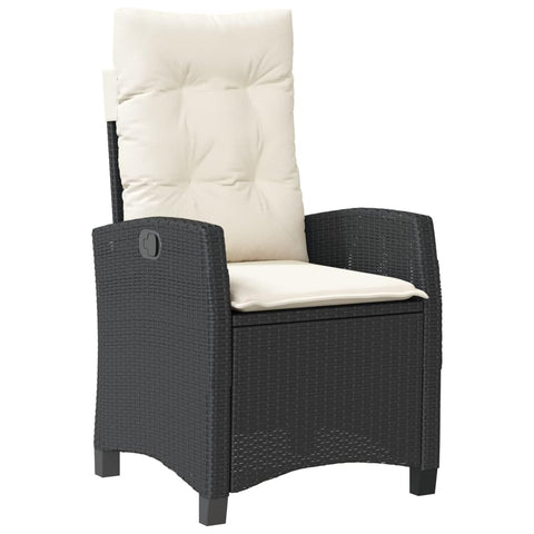 vidaXL Reclining Patio Chair with Cushions - Black, PE Rattan, Outdoor/Garden/Deck Seating, Adjustable Lounger with Removable Covers