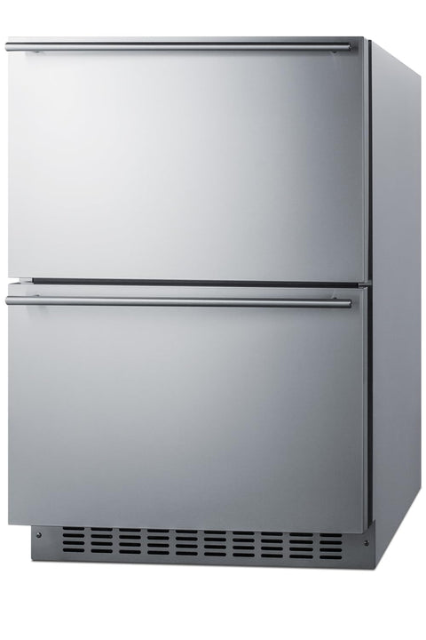 Summit SPRF34D7 Commercially Approved 24" 2-Drawer Refrigerator-Freezer, Stainless Steel, Digital Thermostat, Frost-free Operation, Professional Handles, 34"H x 23.63"W x 23.75"D- (Panel Not Included)