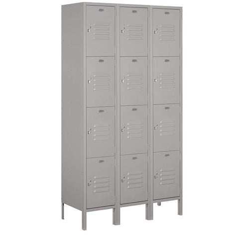 15Inches  Wide Four Tier Standard Metal Locker - 3 Wide - 6 Feet High - 15 Inches Deep - Gray - Unassembled