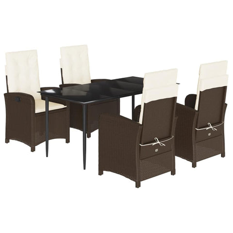 vidaXL 5-Piece Garden Dining Set with Cushions in Polyrattan Brown