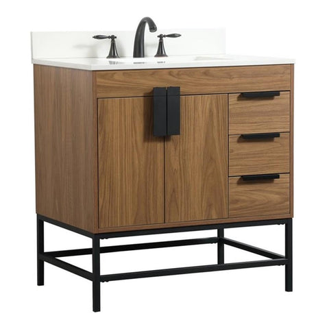 Elegant Decor Eugene 32" Single Bathroom Vanity with Backsplash in Walnut Brown