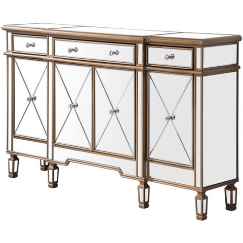 Elegant Decor 3 Drawer 4 Door Cabinet, Gold/Clear