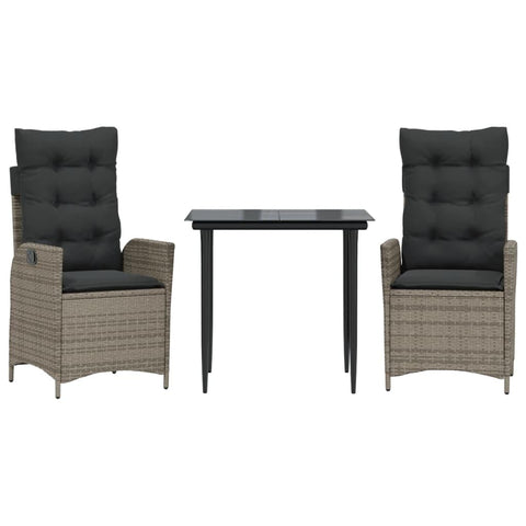 vidaXL Garden Dining Set 3-Piece Garden Furniture Set Table with 2 Chairs, Garden Set with Cushions, Patio Dining Set, Grey Poly Rattan