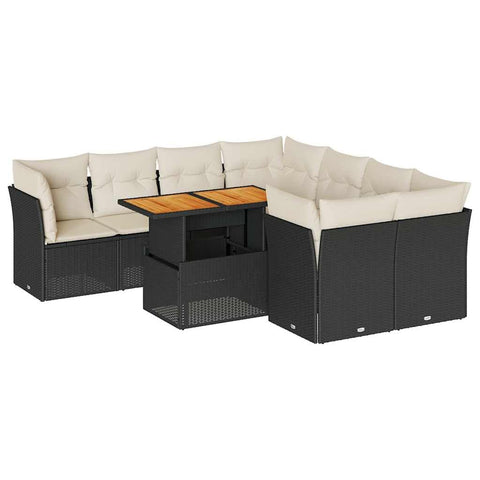 vidaXL 9 Piece Patio Sofa Set with Cushions Black Poly Rattan, Garden Sofa Set, Garden Lounge Set, Poly Rattan Sofa Set, Outdoor Sofa Set