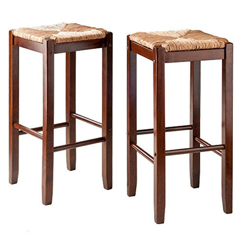 Winsome Bar Stools Rush Seat Kaden Set, Walnut, 29", 2 Piece
