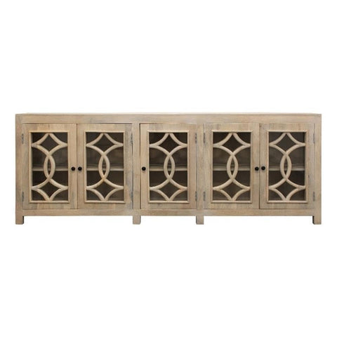 Moti Bayside Canal Solid Wood Sideboard with 5 Glass Doors in White Wash