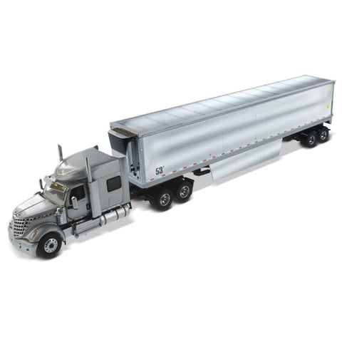 Diecast Masters 1:50 Scale International Lone Star SFFA Tandem with 72' Sleeper and 53' Chromed Refer Trailer | Transport Series | Gray Model 71043