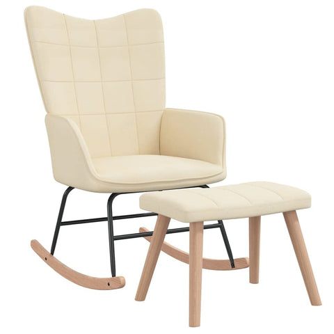 vidaXL Rocking Chair with Stool - Cream Fabric Lounge Chair Seat - Modern Design for Living Room and Bedroom