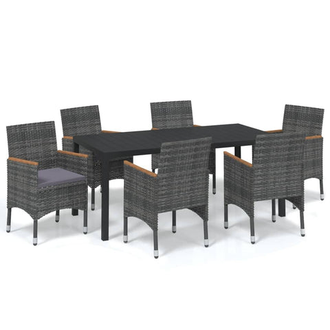 vidaXL Patio Dining Set 7 Piece with Cushions Garden Outdoor Terrace Balcony Dining Table and Chair Seat Seating Furniture Poly Rattan Gray