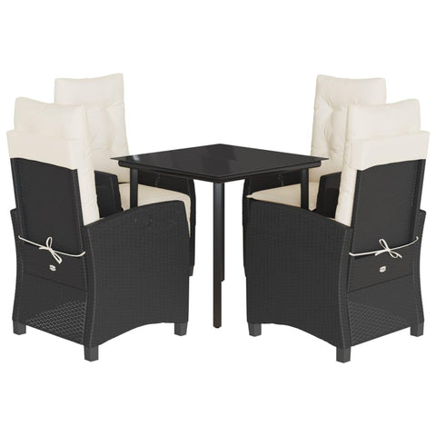 vidaXL Patio Dining Set with Cushions 5 Piece, Garden Dining Furniture, Dining Table and Chair for Outdoor Backyard, Modern Style, Black Poly Rattan