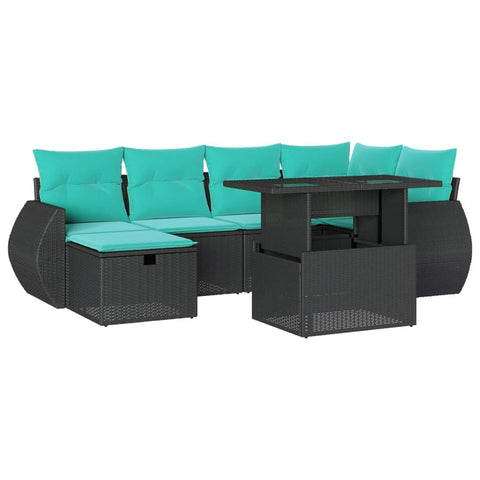 vidaXL 7 Piece Garden Sofa Set with Cushions Black Poly Rattan