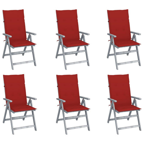 vidaXL 6X Solid Acacia Wood Patio Reclining Chairs with Cushions Wooden Garden Outdoor Dining Armchair Adjustable Backrest Relaxing