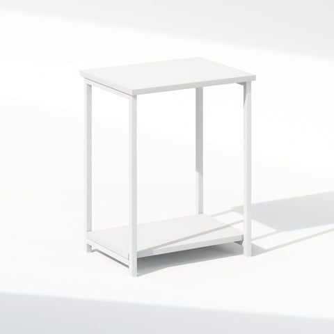 Furinno Simplistic Night Stand, 2-Tier Open Shelf Design Nightstand with Metal Frame, Bedside Table, End Table, Side Table, for Bedroom, Closet, White