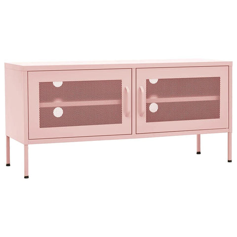 vidaXL Industrial Style TV Stand in Pink Steel, Adjustable Height, Cable Management System, 41.3"x13.8"x19.7", 2 Doors and 1 Shelf, Maximum Loading 220.5lb