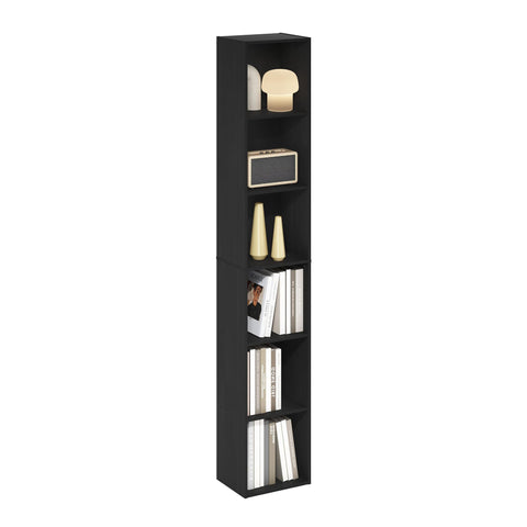 Furinno LUDER Book Shelf, 6-Tier Tall Modern Bookshelf, Bookcase with Open Shelves, 9.3 x 12 x 71, for Living Room, Bedroom, Home Office, Blackwood