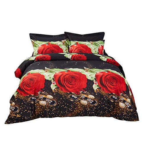 Duvet Cover Set  King Size Floral Bedding  Dolce Mela - Night Roses DM707K