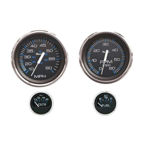 Faria Beede Instruments Faria Beede KTF004 Chesapeake Stainless Steel Outboard 4-Gauge Boxed Set - Speedometer/Tachometer/Fuel Level/Voltmeter, Black