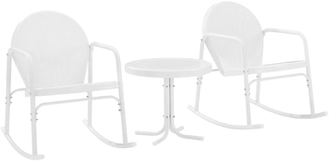 Griffith 3Pc Retro Outdoor Rocking Chair Set White Gloss/White Satin - Side Table & 2 Rocking Chairs