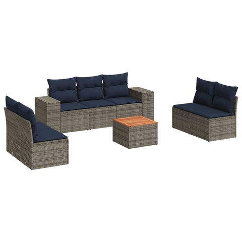 vidaXL Patio Sofa Set with Cushions 8 Piece, Outdoor Conversation Set, Sectional Sofa for Balcony Garden, Modern Style, Gray Poly Rattan