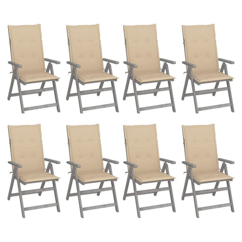 vidaXL - Patio Reclining Chairs 8 pcs Set - Gray Acacia Wood - Cushioned Chairs - Adjustable Backrest 5 Positions - Outdoor/Patio/Deck/Garden Armchairs