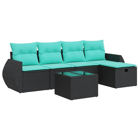 vidaXL 6 Piece Patio Sofa Set with Cushions Black Poly Rattan, Garden Sofa Set, Garden Lounge Set, Sofa for Garden, Outdoor Sofa Set