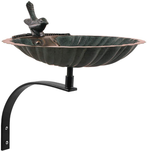 Oakestry BBM-01-WM Scallop Shell Wall Mount Bracket Birdbath, Antique Brass Plated, Black