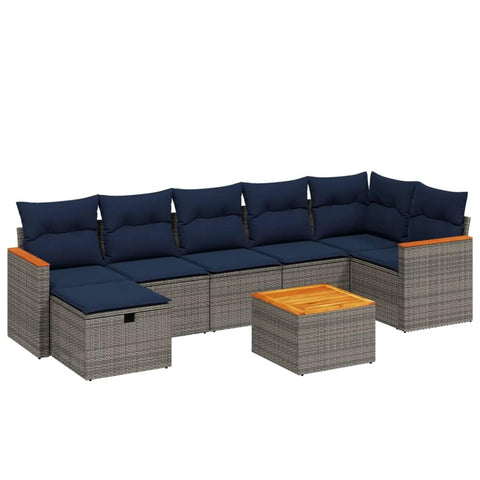 vidaXL Patio Sofa Set with Cushions 8 Piece, Outdoor Conversation Set, Sectional Sofa for Balcony Garden, Modern Style, Gray Poly Rattan