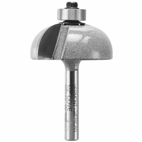 Vermont American 23141 1/2-Inch Radius Carbide Tipped Cove Router Bit, 1/2-Inch Ball Bearing 2-Flute 1/4-Inch Shank