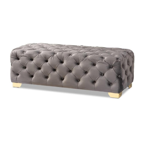 Baxton Studio Avara Modern Tufted Velvet Ottoman in Gray and Gold