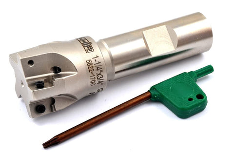 HHIP 5822-1700 Square Shoulder Coolant-Thru Indexable End Mill, 1-1/4" Cutter Diameter, 3/4" Shank, 4 Flute, 0.74" Flute Length, 3.75" OAL, 1-1/4" Cutter Diameter