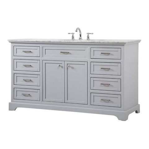 Elegant Decor Americana 60" Metal MDF Marble Single Bathroom Vanity in Gray