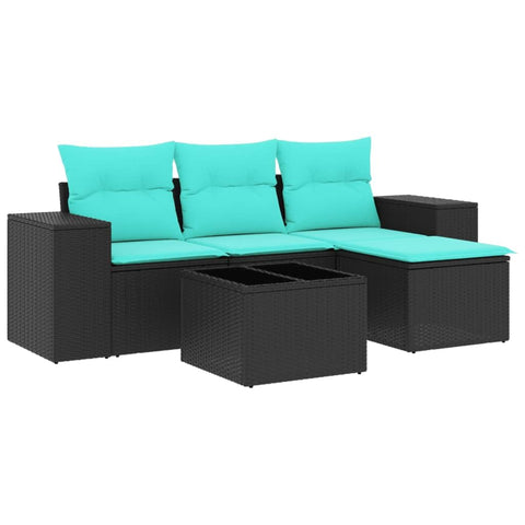 vidaXL 5 Piece Garden Sofa Set with Cushions Black Poly Rattan