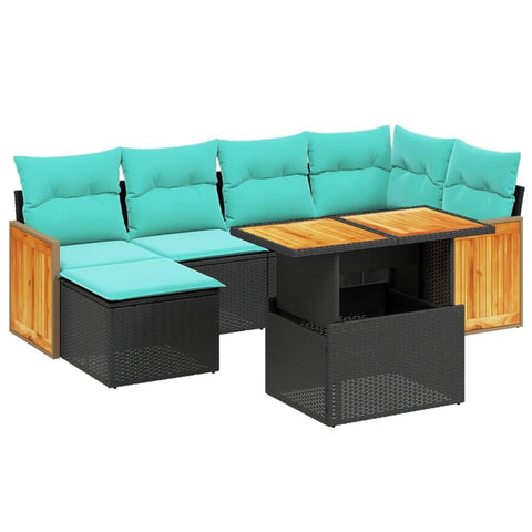 vidaXL Patio Sofa Set with Cushions 7 Piece, Outdoor Conversation Set, Sectional Sofa for Balcony Garden, Modern Style, Black Poly Rattan