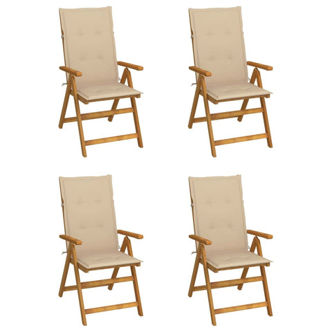 vidaXL Solid Acacia Wood Garden Reclining Chairs Set of 4 with Cushions Adjustable and Foldable Outdoor Indoor Seating Dining Chair Folding Wooden Furniture Cushion Portable Comfortable