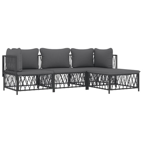 vidaXL Patio Furniture Set 4 Piece, Sectional Sofa with Cushions, Patio Lounge Set for Outdoor Garden Lawn Backyard, Anthracite Steel