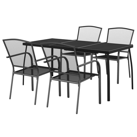 vidaXL 5 Piece Garden Dining Set Anthracite Steel Table and Chairs Modern Design Weather Resistant Stackable Outdoor Furniture Patio