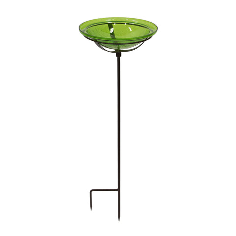 Achla Designs 201-3021 Crackle Glass Bowl with Stake, 12-in, Fern Green Birdbath
