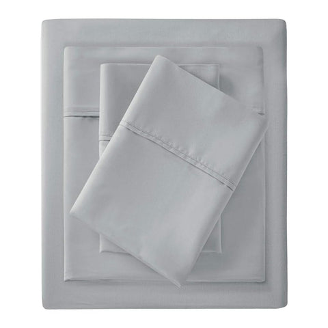 Oakestry 1500 Thread Count Solid Cotton Blend Sheet Set Wrinkle-Resistant Zipper Closure 18" Deep Pocket with Pillow Case Lightweight Luxurious, Grey, Queen