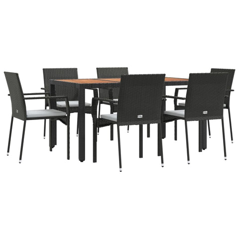 vidaXL Modern Patio Lounge Set in Black: Weather- Outdoor Dining Set with Cream White Cushions, Acacia Wood Tabletop, and Durable Poly Rattan Frame