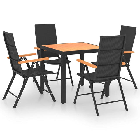 vidaXL 5-Piece Outdoor Patio Dining Set - Black and Brown - PE Rattan Chairs and WPC Tabletop - Weather and Stylish - Suitable for Garden, Patio or Terrace